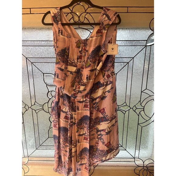 Svilu Pleated Crepe De Chine Size 6 100% Silk Dress Pink with Sailboats - Picture 6 of 16